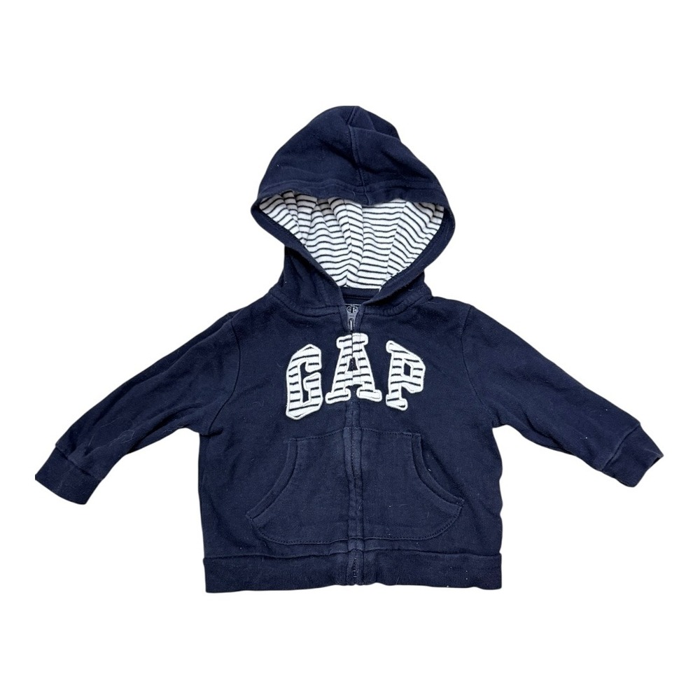 BabyGap Zip Hoodie Kids 3-6M‎ Navy Blue Striped Logo Sweatshirt